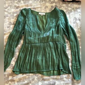 WORN ONCE - SOMETHING NAVY FLOWY GREEN BLOUSE